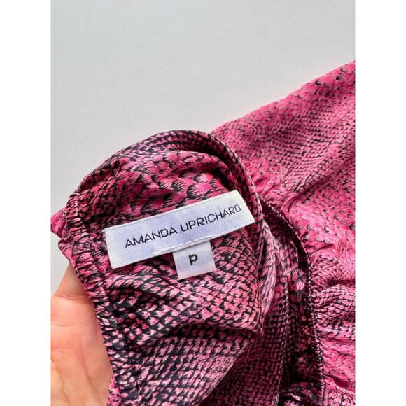 AMANDA UPRICHARD Red Snake Print Silk Crepe Strapless Ruffle Mini Dress, Size P - Picture 8 of 10